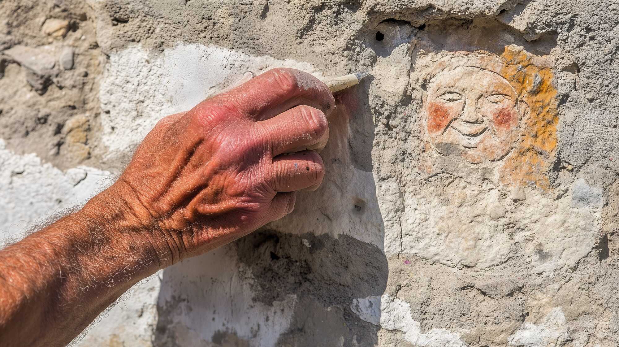 A possible representation of an Ancient Roman creating a graffiti on the wall