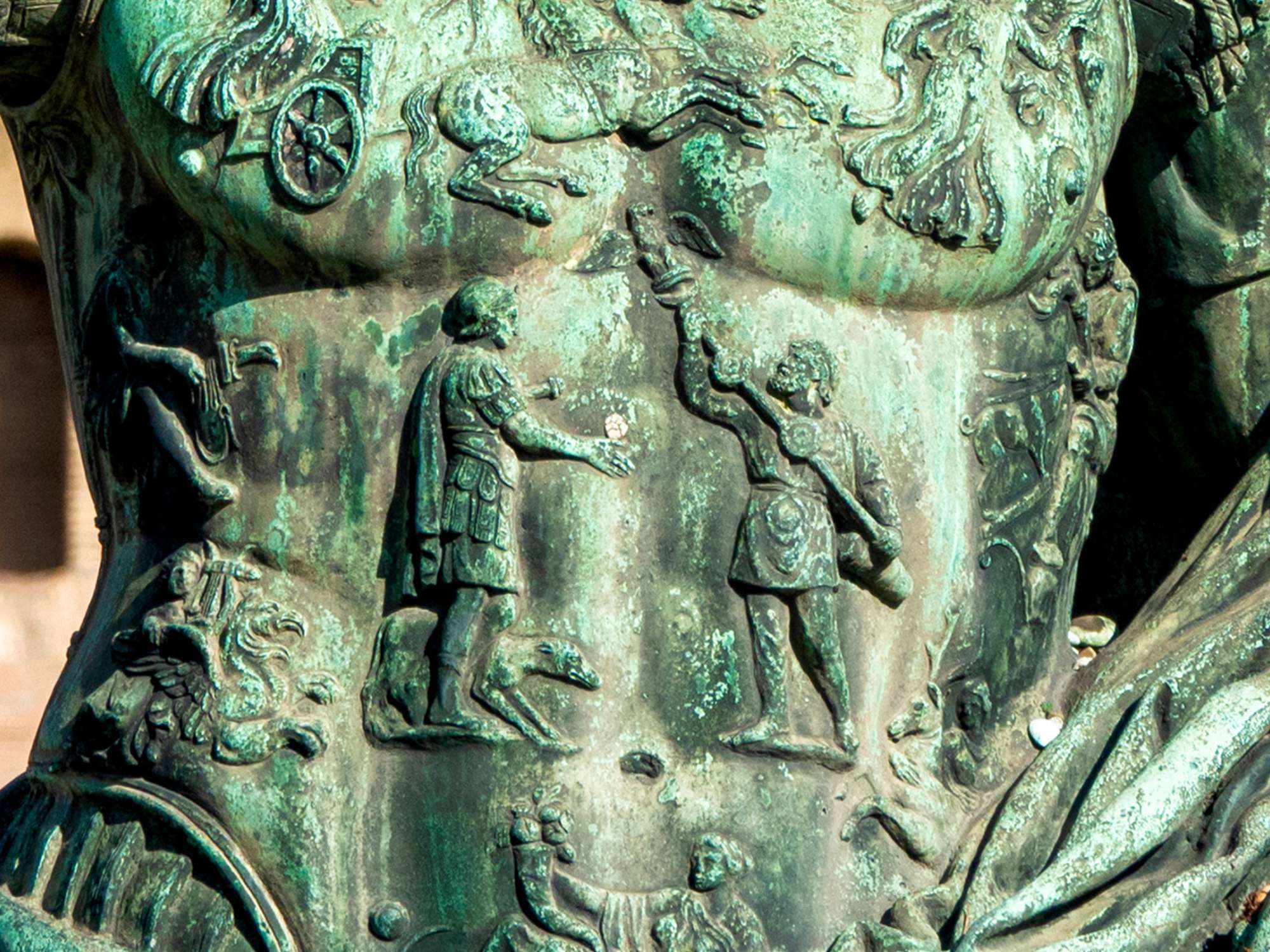 Augustus Prima Porta, the breastplate of the emperor’s statue, depicting the return of the Roman Standards from the Parthians to Augustus