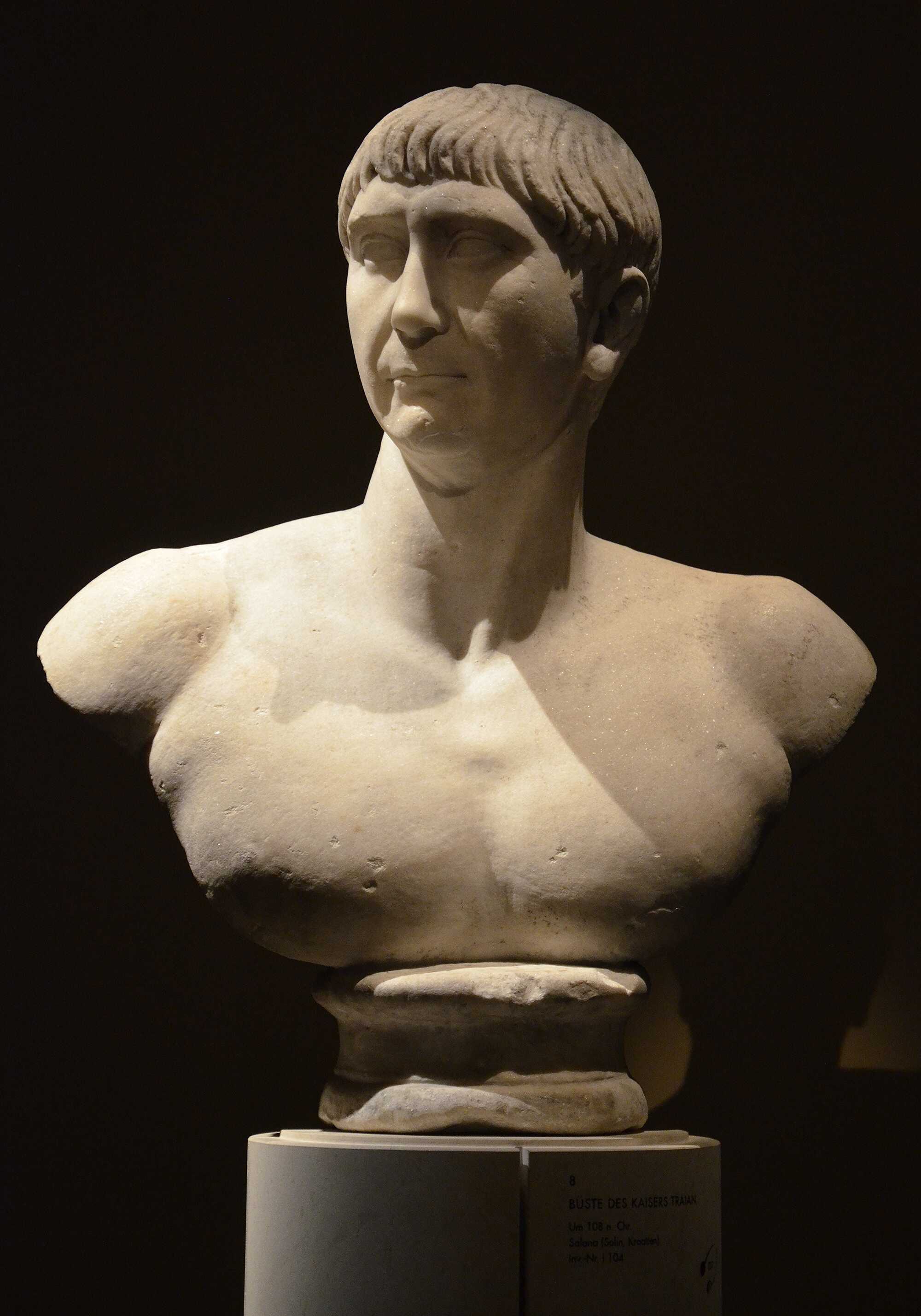 Marble bust of Roman Emperor Trajan, found in Salona, Croatia