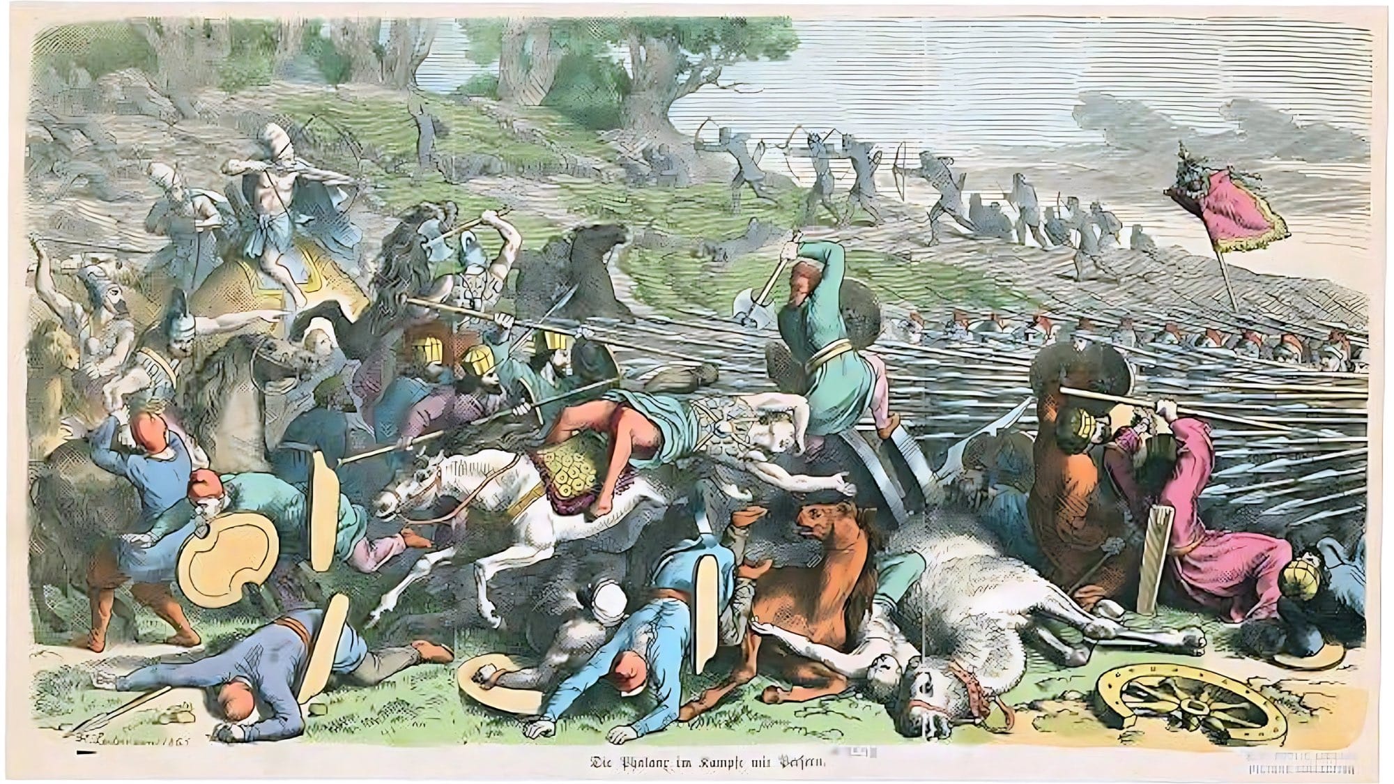 A painting depicting the Greek Phalanx in Battle with Persians