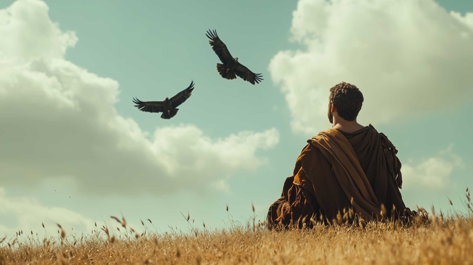 A possible representation of Romulus counting the vulture sightings, against his brother Remus