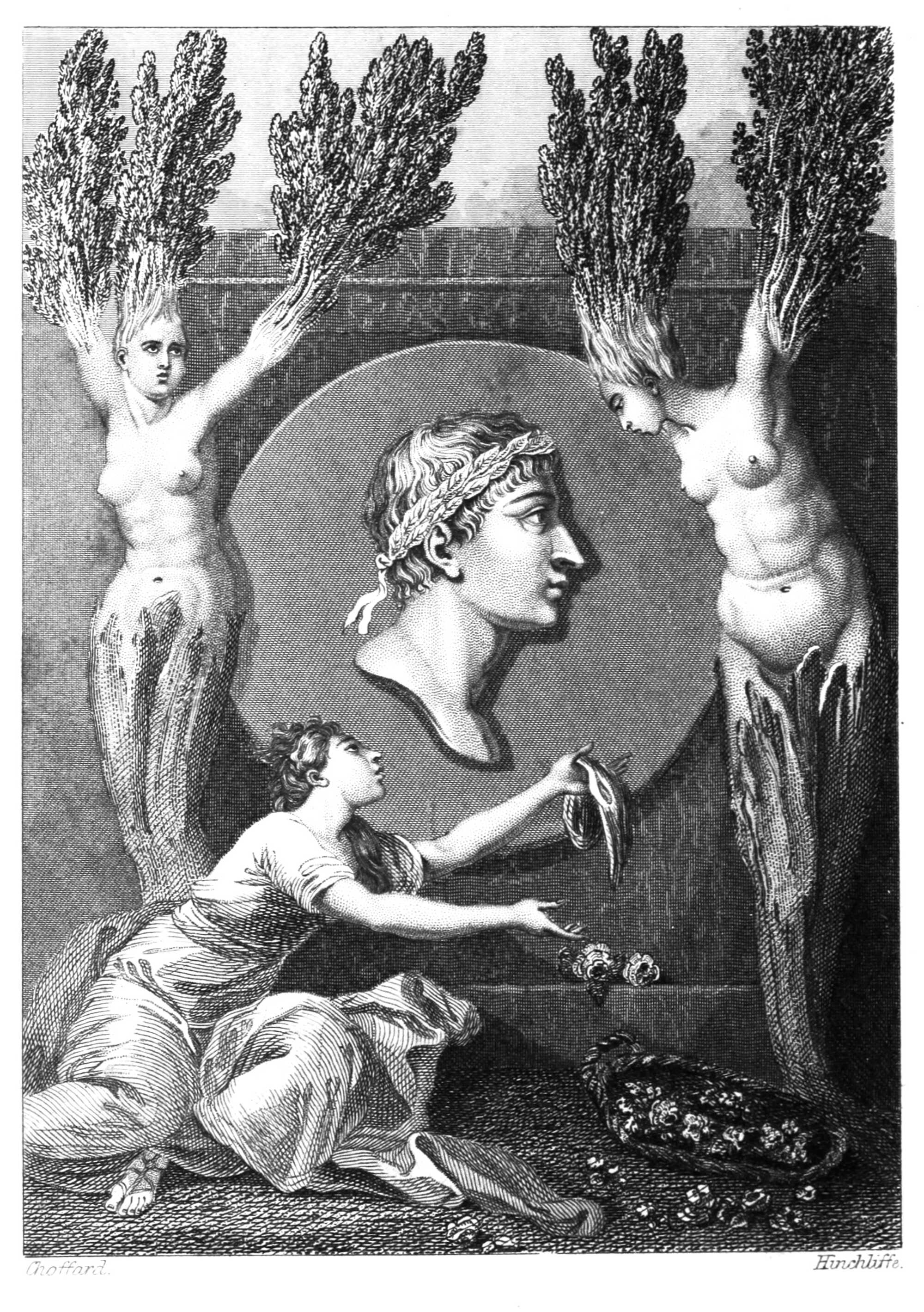 A frontispiece depicting Ovid, by Choffard and engraved by Hinchcliffe