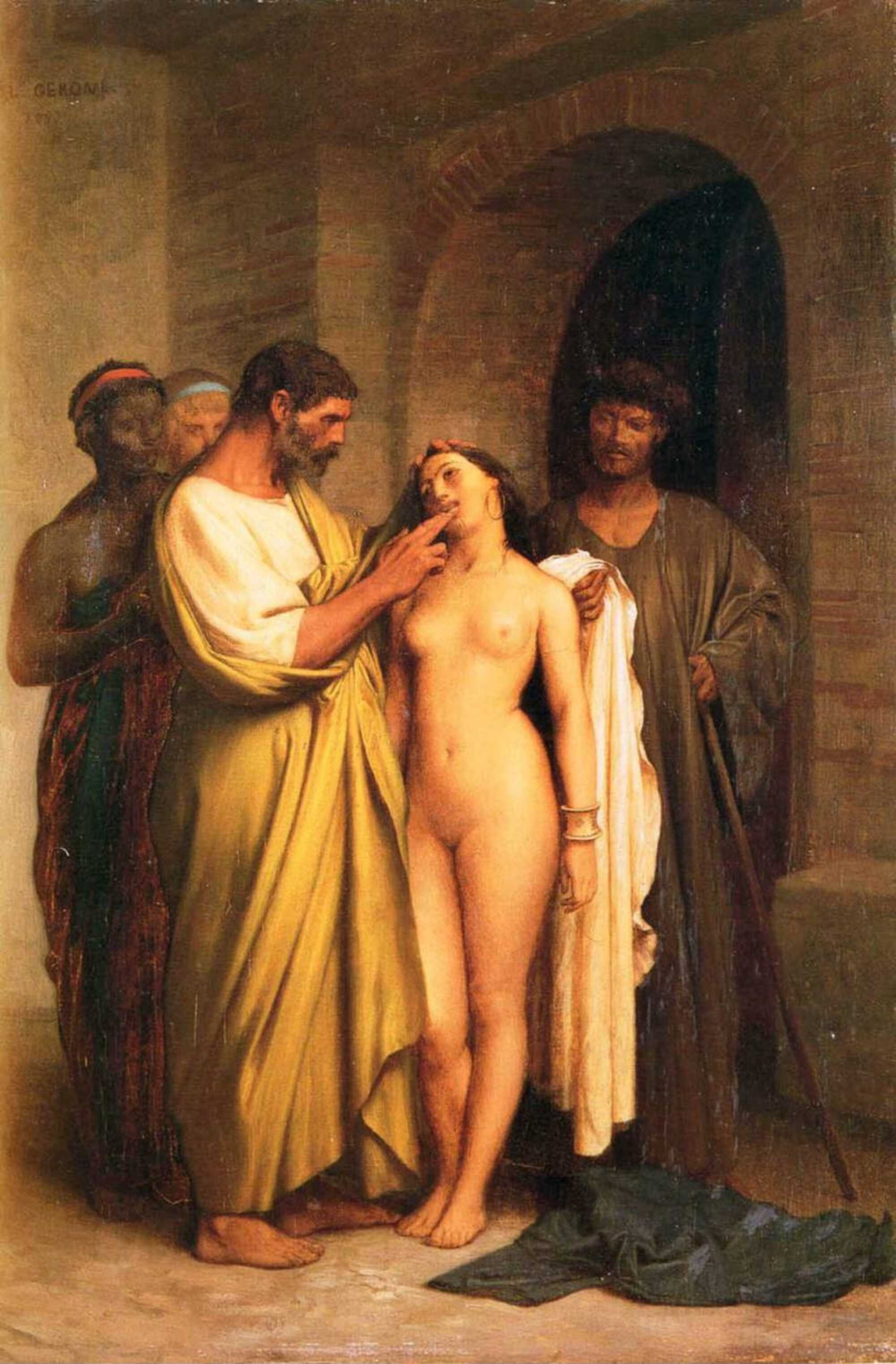 A painting by Jean-Léon Gérôme, on one of his favourite topics, women sold as sex slaves in Ancient Rome