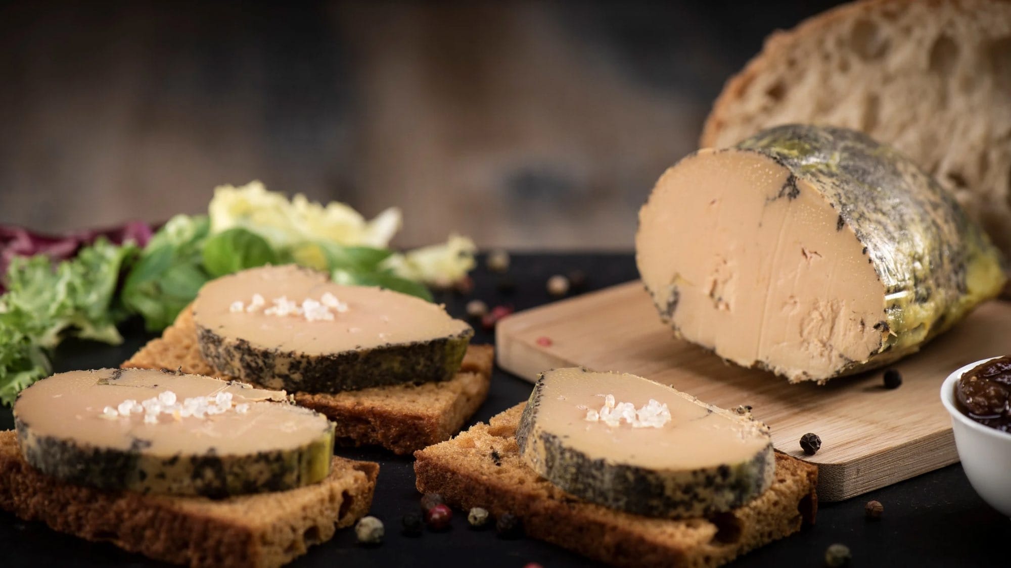 Portions of foie gras on a table