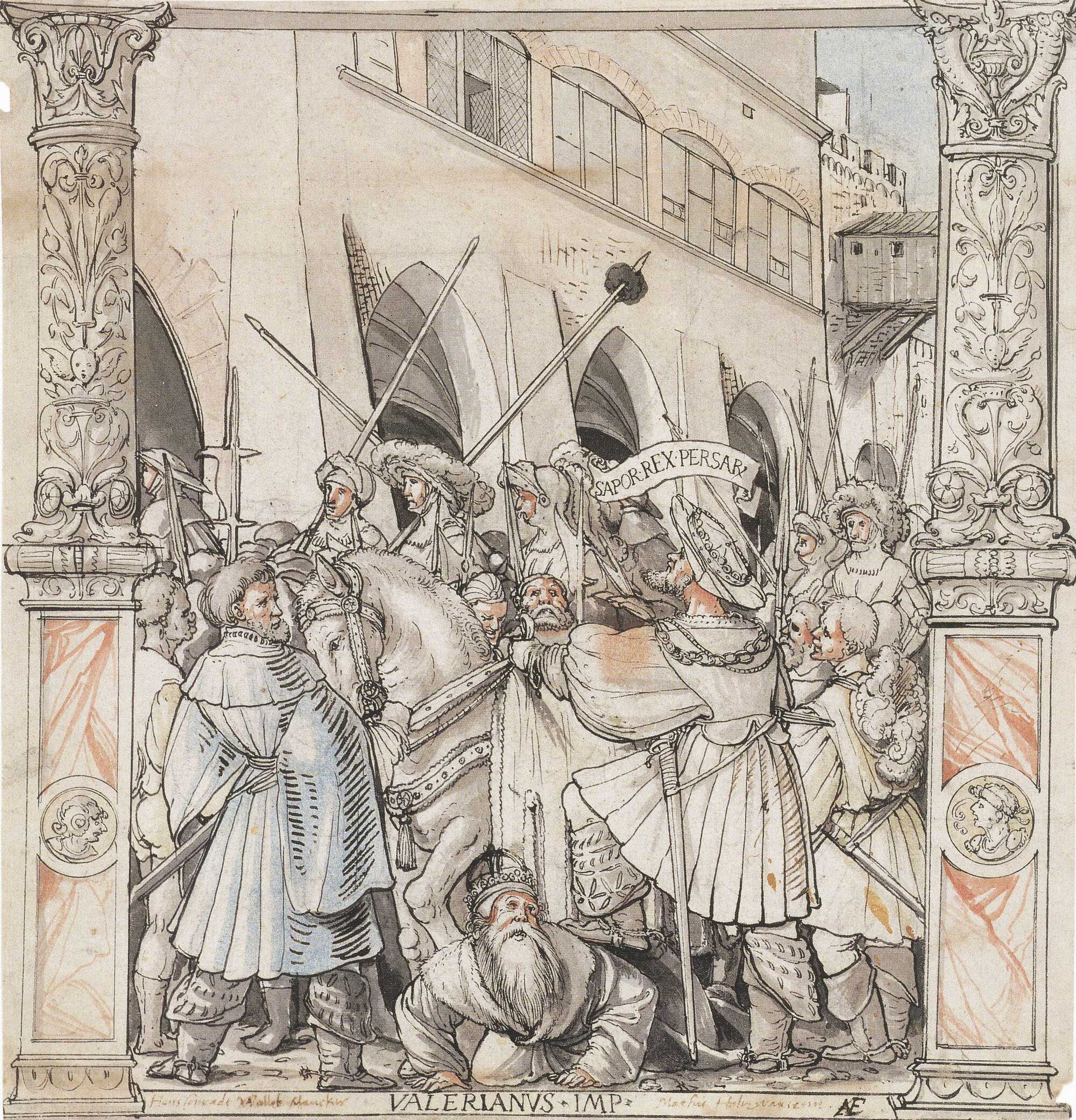 The Humiliation of Emperor Valerian by Shapur, King of Persia, a painting by Hans Holbein the Younger