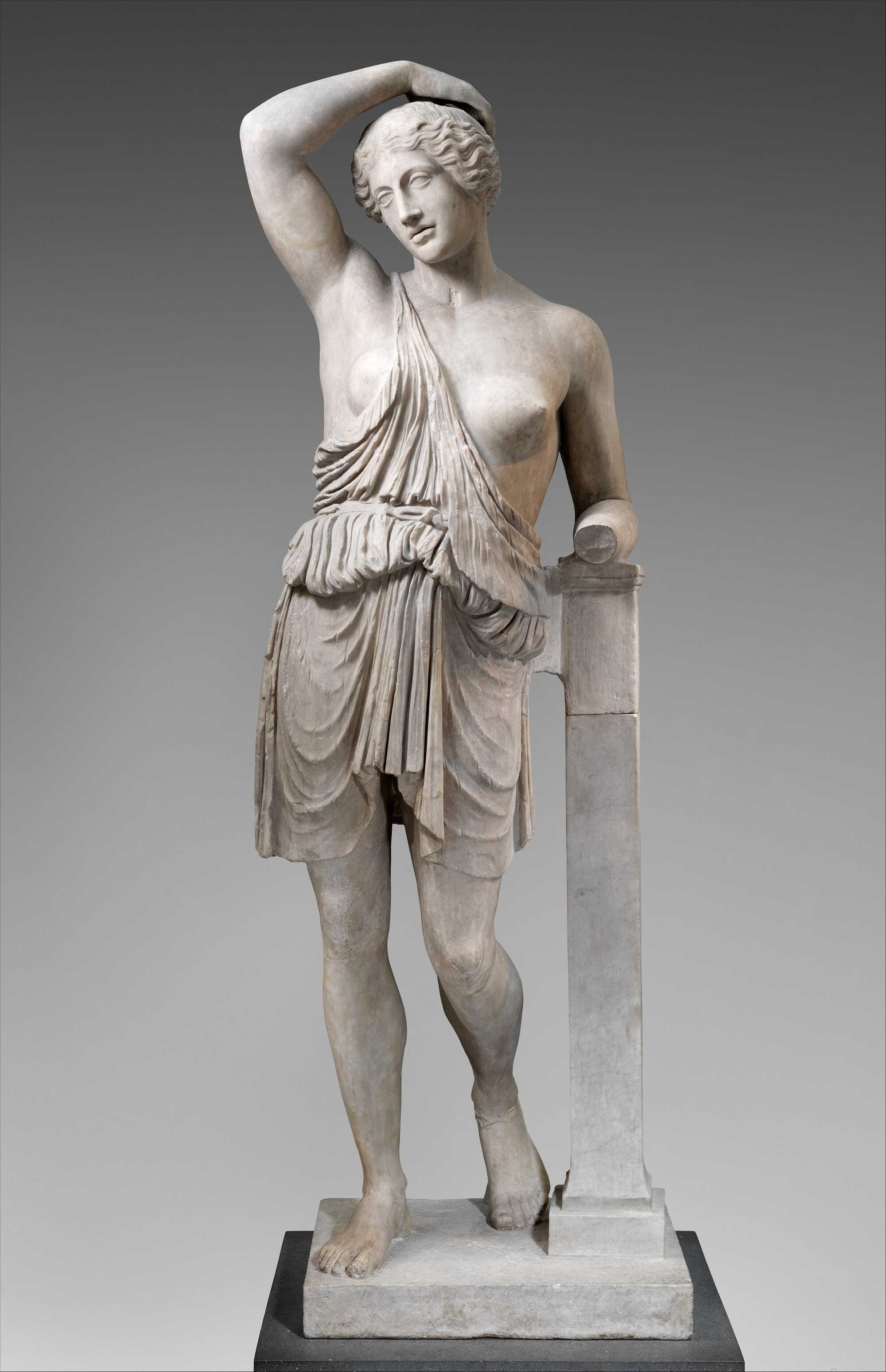 The famous marble statue of a wounded Amazon (detail of the wound beside her right breast)