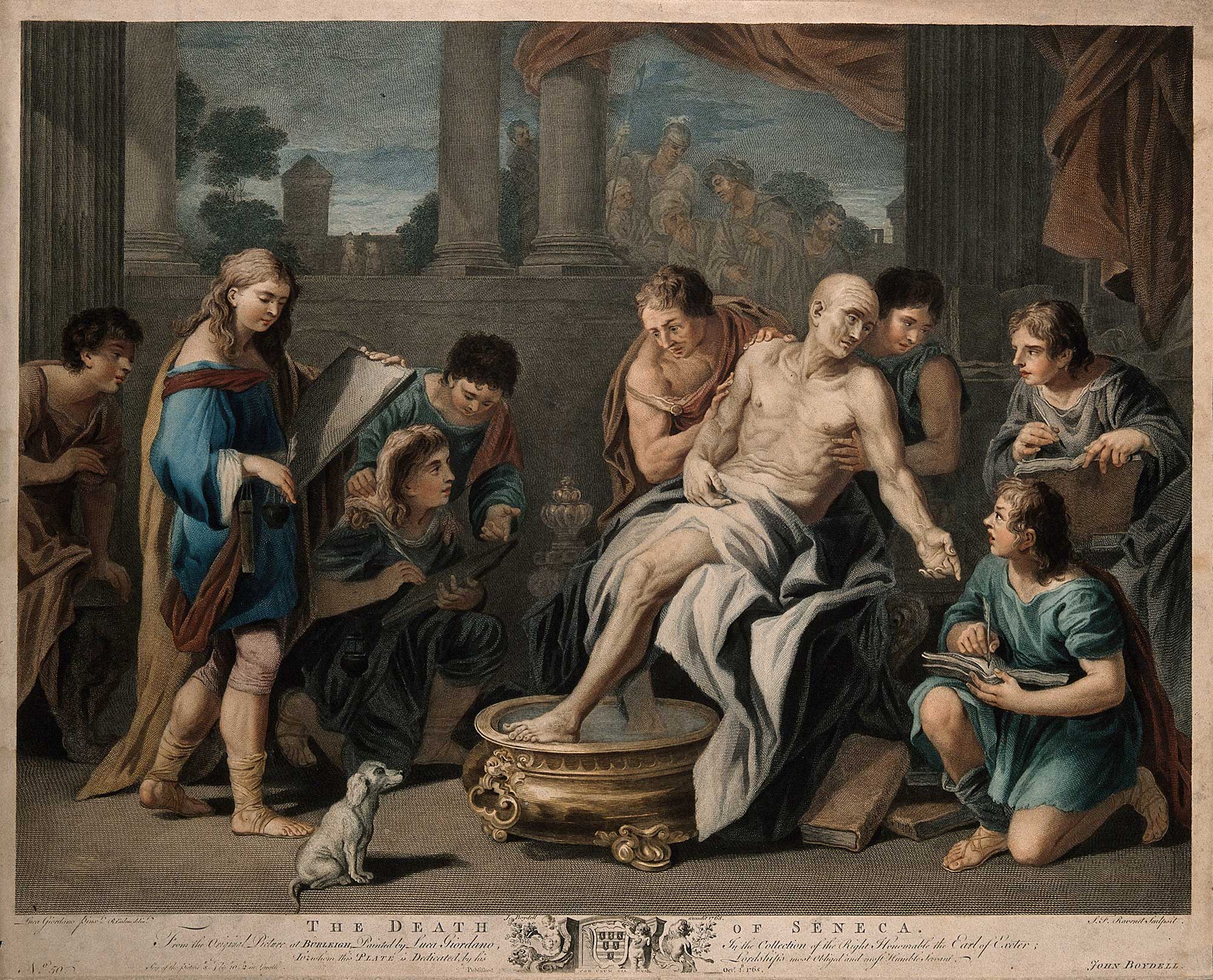 Seneca committing suicide with his foot in a bath