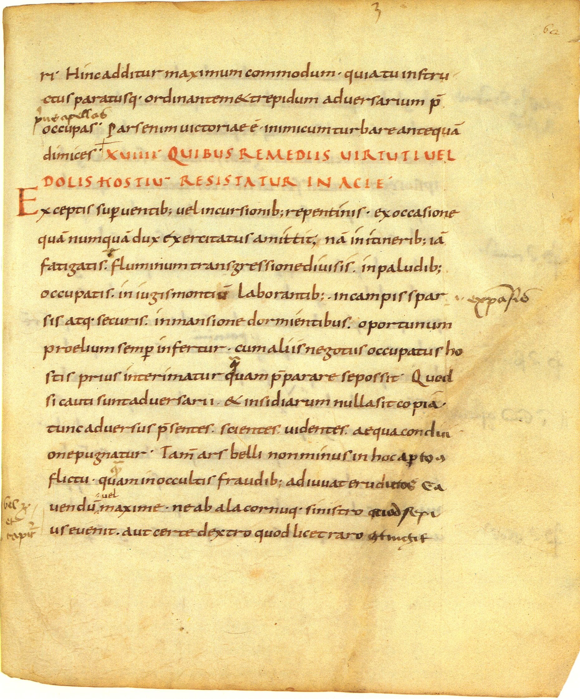 Vegetius, Epitoma rei militaris, mid-9th century, in a manuscript written for Lupus Servatus, in the Biblioteca Apostolica Vaticana, Vaticanus Palatinus