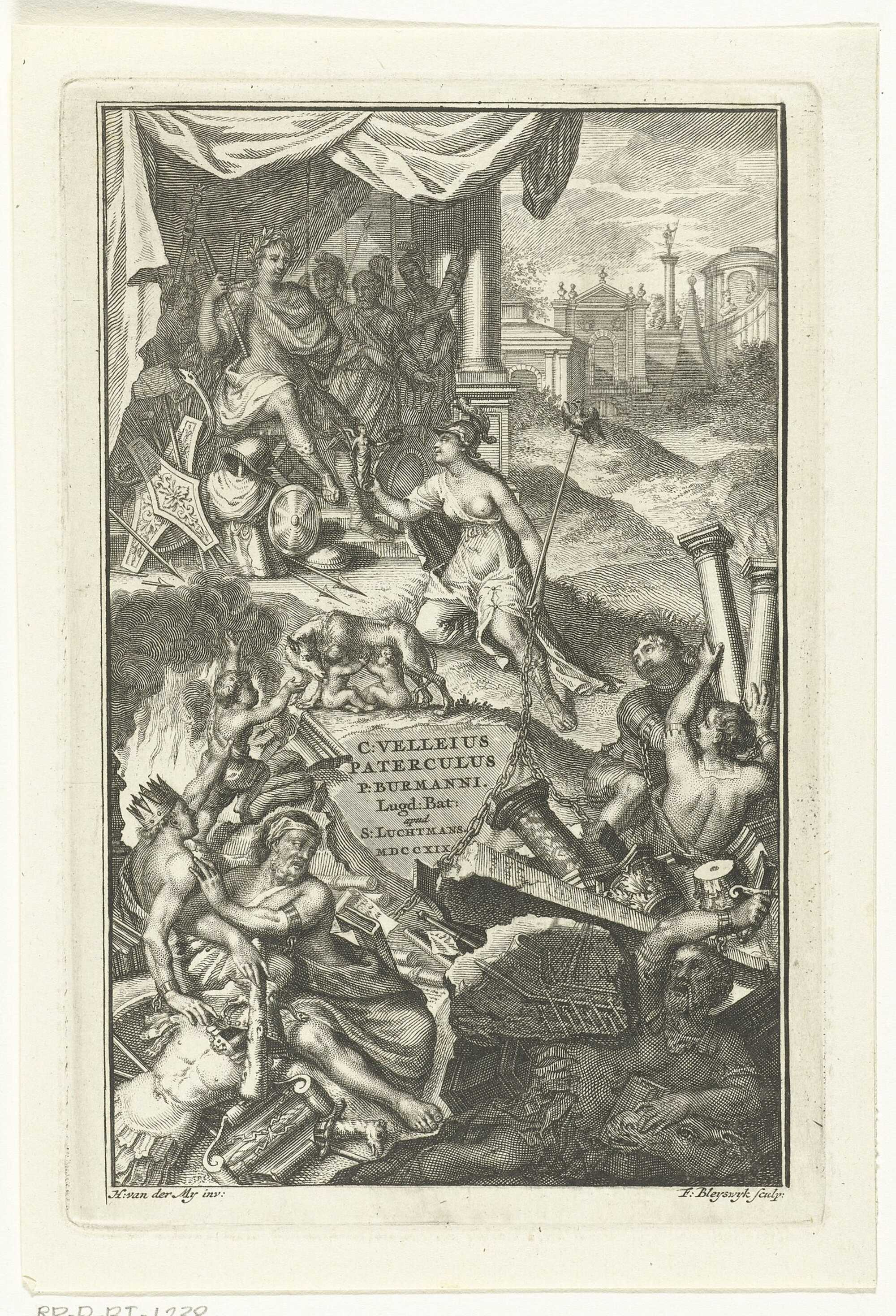 Marcus Velleius Paterculus is offered trophies as a Roman field hero Title page for Pieter Burman, Gaius Velleius Paterculus, Leiden 1719 C.