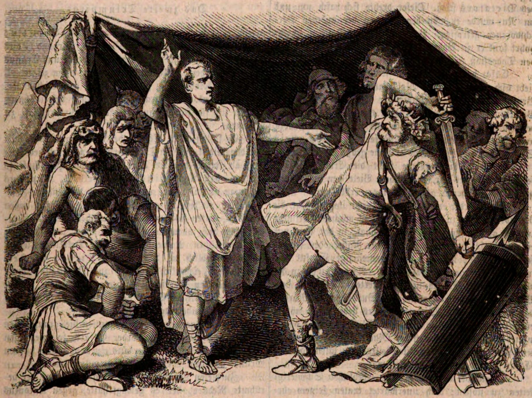 King Boiorix strikes down the legate Marcus Aurelius Scaurus after the battle of Arausio