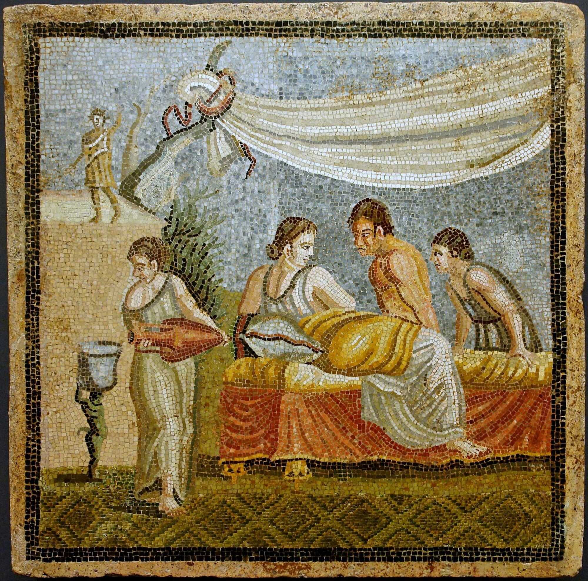 Roman mosaic. Love scene.