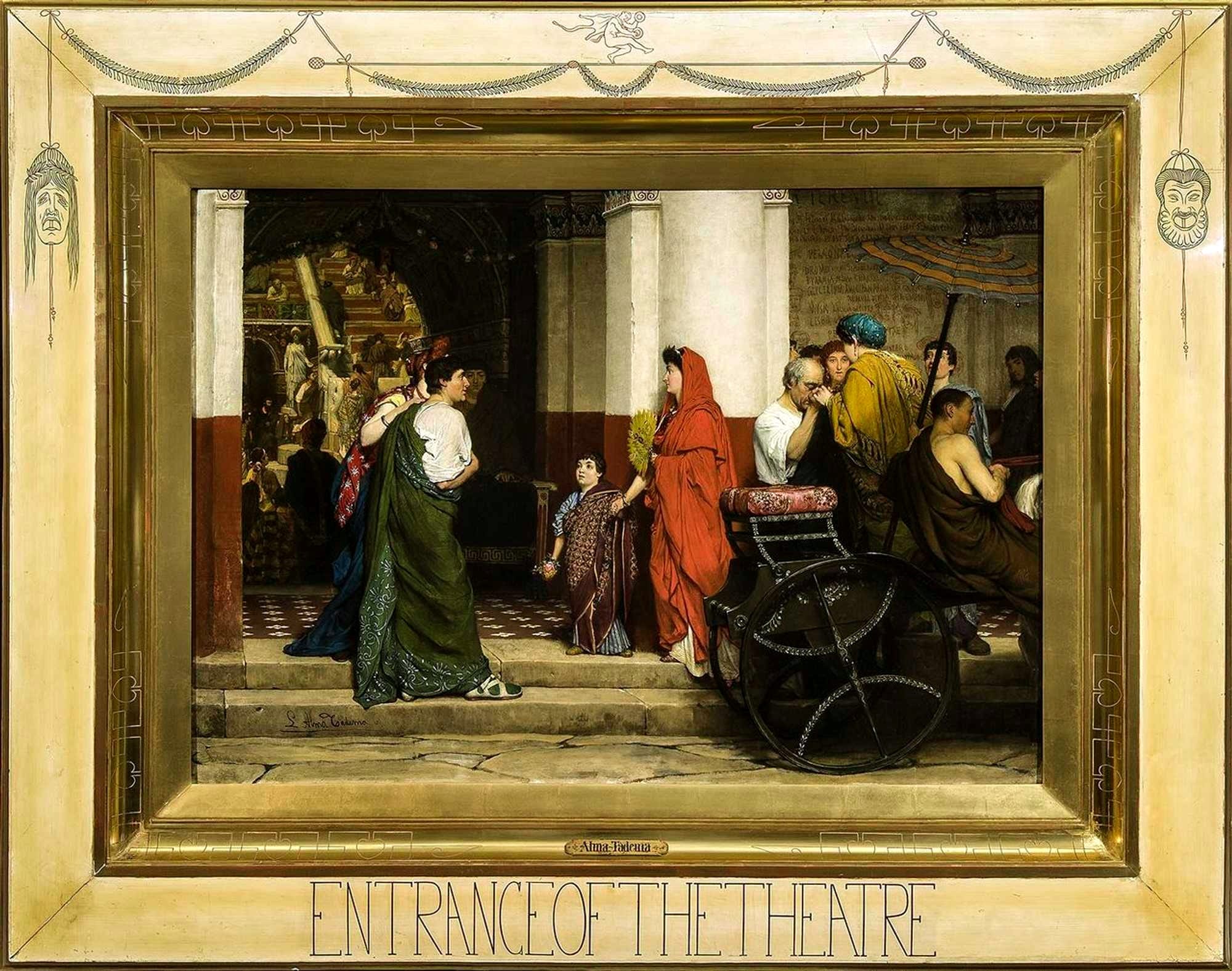 Painting The Entrance to a Roman Theatre (1866) by Lourens Alma Tadema on canvas.