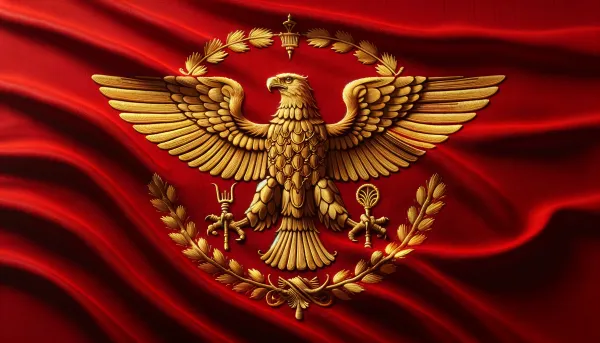  Roman flag in vibrant red with a golden eagle embroidered at its center