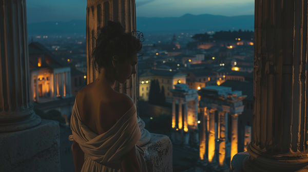 Valeria Messalina, gazing at the city of Rome at night.