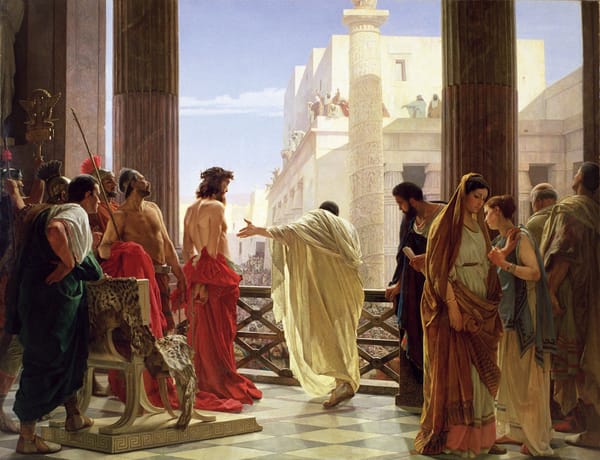 Ecce Homo ("Behold the Man"), Antonio Ciseri's depiction of Pilate presenting a scourged Jesus to the people of Jerusalem
