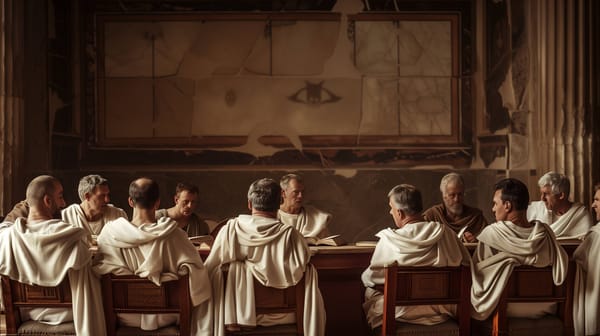 Roman Senators debating on issuing damnatio memoriae