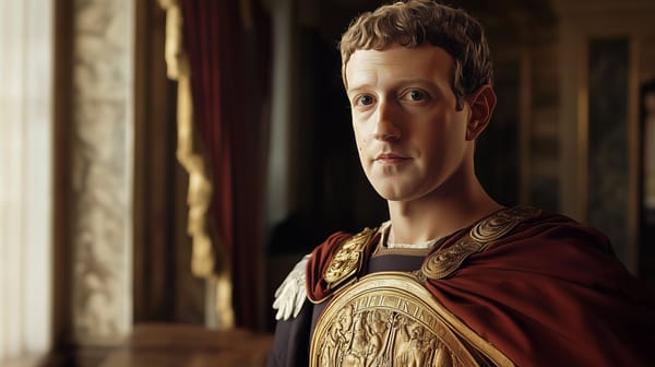 A reimagination of Mark Zuckerberg as Emperor Augustus.