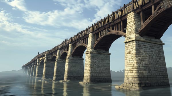 A possible representation of Trajan’s bridge, the ancient Roman superstructure. 