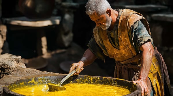 A possible representation of an Ancient Roman fuller, using urine to create detergents and other products. 