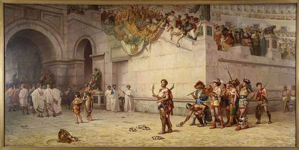 Painting of Edwin Blashfield, depicting Commodus leaving the arena as a gladiator.