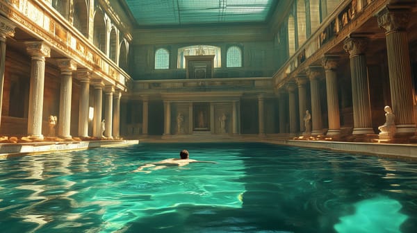 A representation of an ancient Roman enjoying his swim inside a Roman bath. 