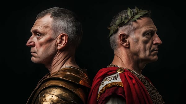 A possible representation of Vespasian, on the left as a younger Roman General, on the right as a sovereign Emperor of Rome.