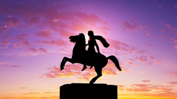 Silhouette of Alexander the Great Statue at Sunrise, Thessaloniki, Greece