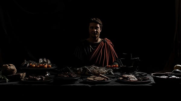 A possible representation of Emperor Domitian staring at his guests during his famous black dinner