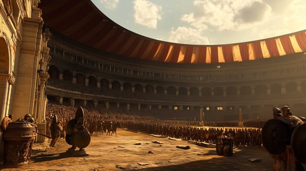 A possible representation of a Roman Arena shaded by an awning during gladiatorial games