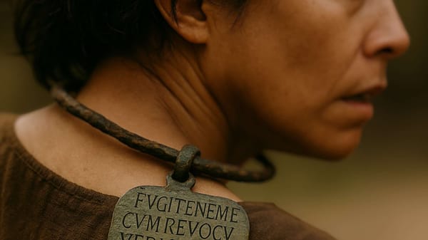 A possible representation of the slave who was running away, wearing the infamous Zoninus Collar