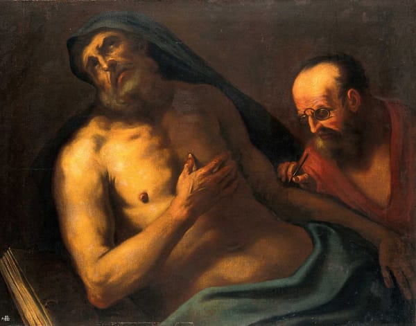 A man attended by a surgeon (possibly the suicide of Seneca?)
