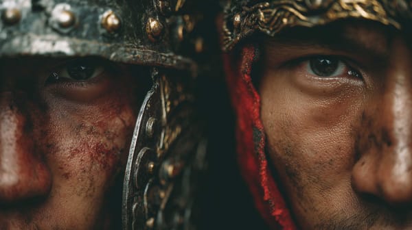 A possible representation of a Roman legionnaire and a Mongol warrior