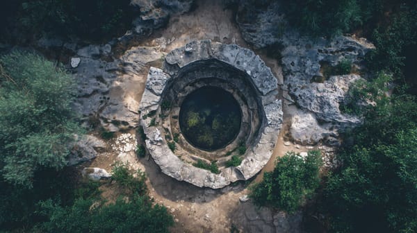 An ancient Roman well, photographed from above