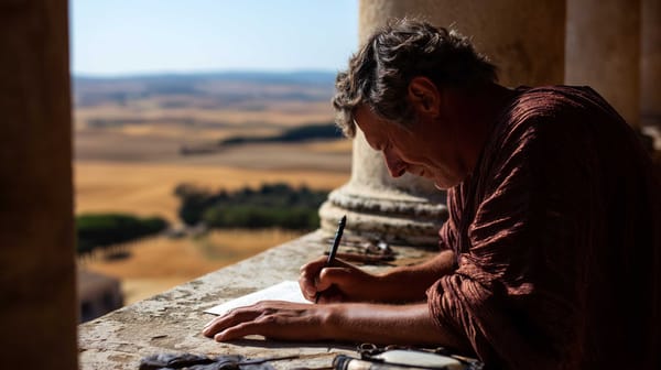 A possible representation of Quintilian, writing his Institutio Oratoria