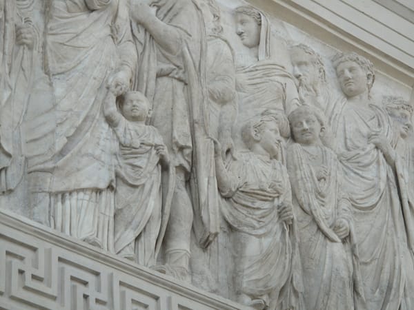 The Ara Pacis Augustae (Altar of Peace) is one of the few Roman imperial monuments showing children. This detail view shows young members of the imperial family in procession.
